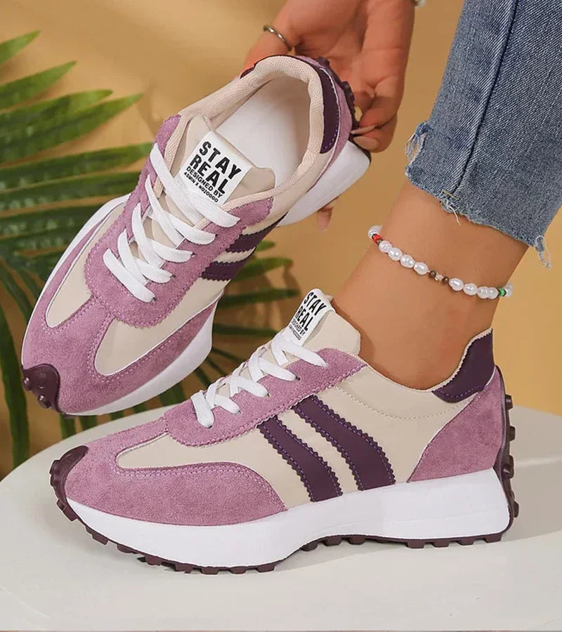 Image of Rebecca | Dames Gestreepte Platform Sneakers met Veters