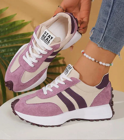Image of Rebecca | Dames Gestreepte Platform Sneakers met Veters