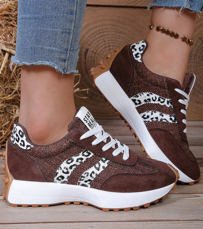Image of Rebecca | Dames Gestreepte Platform Sneakers met Veters