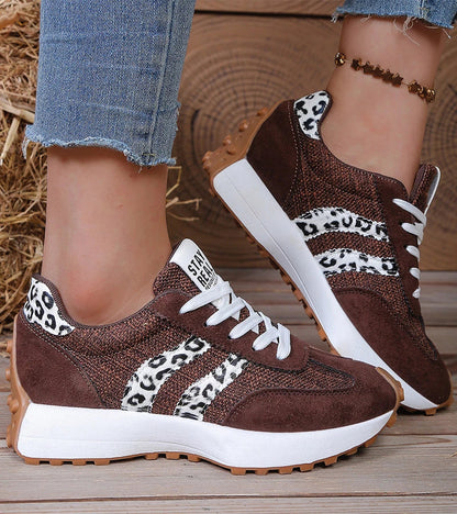 Image of Rebecca | Dames Gestreepte Platform Sneakers met Veters