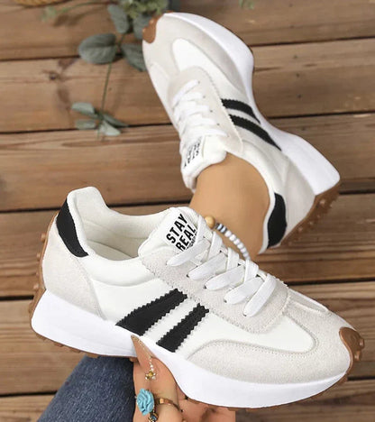 Image of Rebecca | Dames Gestreepte Platform Sneakers met Veters