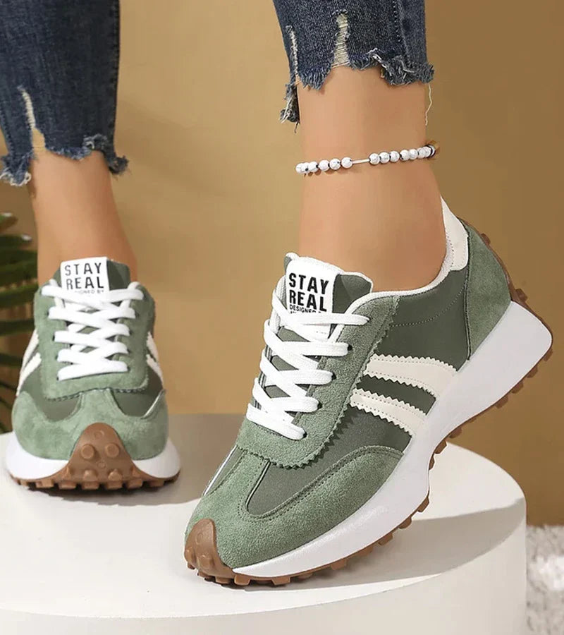 Image of Rebecca | Dames Gestreepte Platform Sneakers met Veters