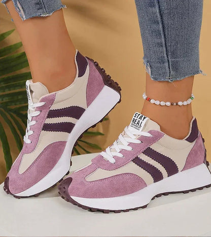 Image of Rebecca | Dames Gestreepte Platform Sneakers met Veters