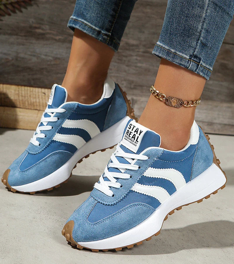 Image of Rebecca | Dames Gestreepte Platform Sneakers met Veters