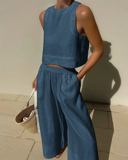 Image of Rebecca | Dames High-Waisted Wide Leg Broek Set