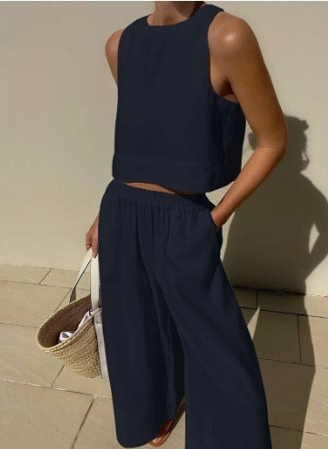 Image of Rebecca | Dames High-Waisted Wide Leg Broek Set