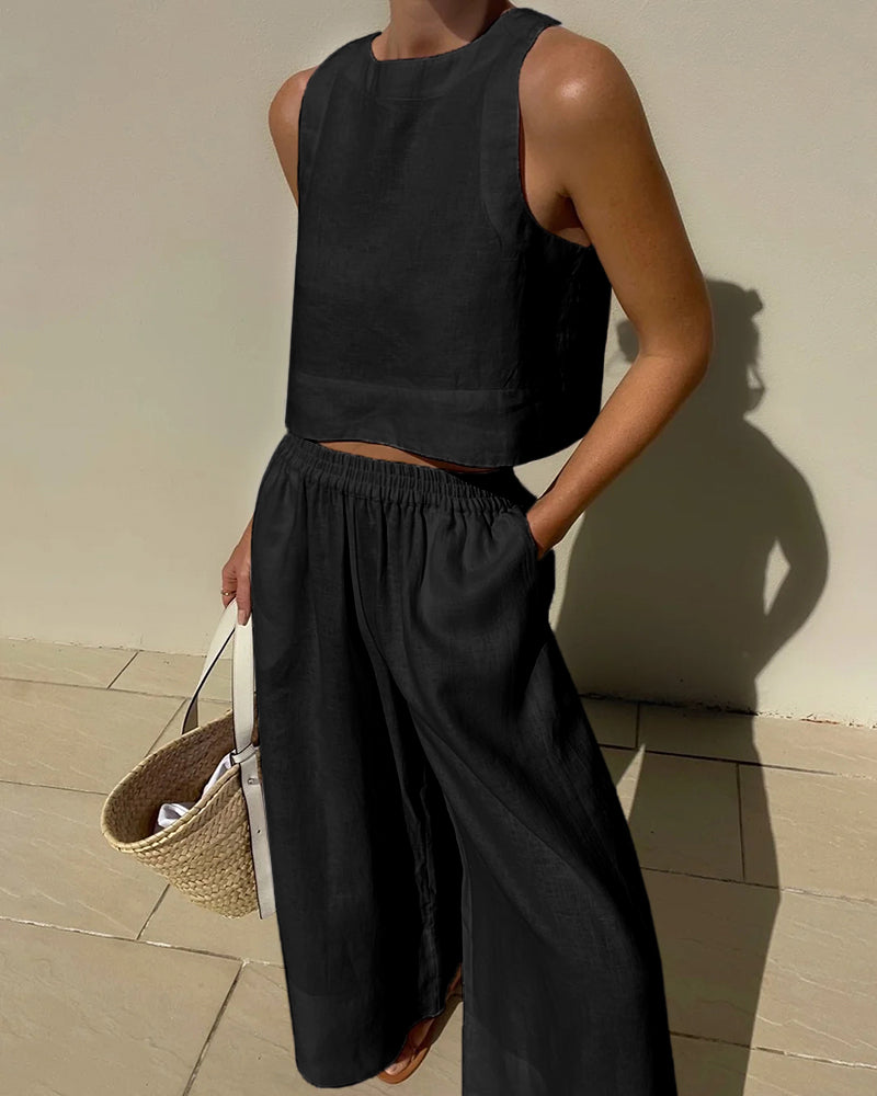 Image of Rebecca | Dames High-Waisted Wide Leg Broek Set