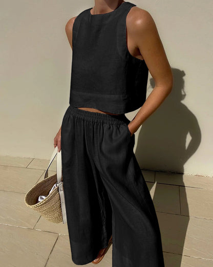 Image of Rebecca | Dames High-Waisted Wide Leg Broek Set