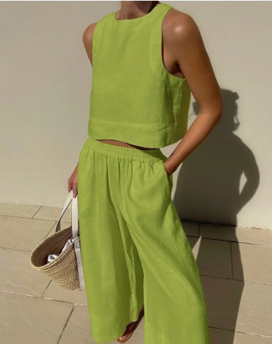 Image of Rebecca | Dames High-Waisted Wide Leg Broek Set