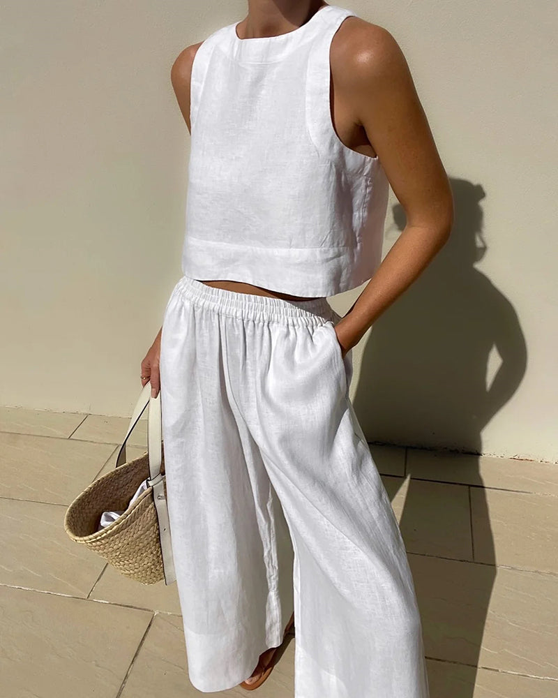 Image of Rebecca | Dames High-Waisted Wide Leg Broek Set