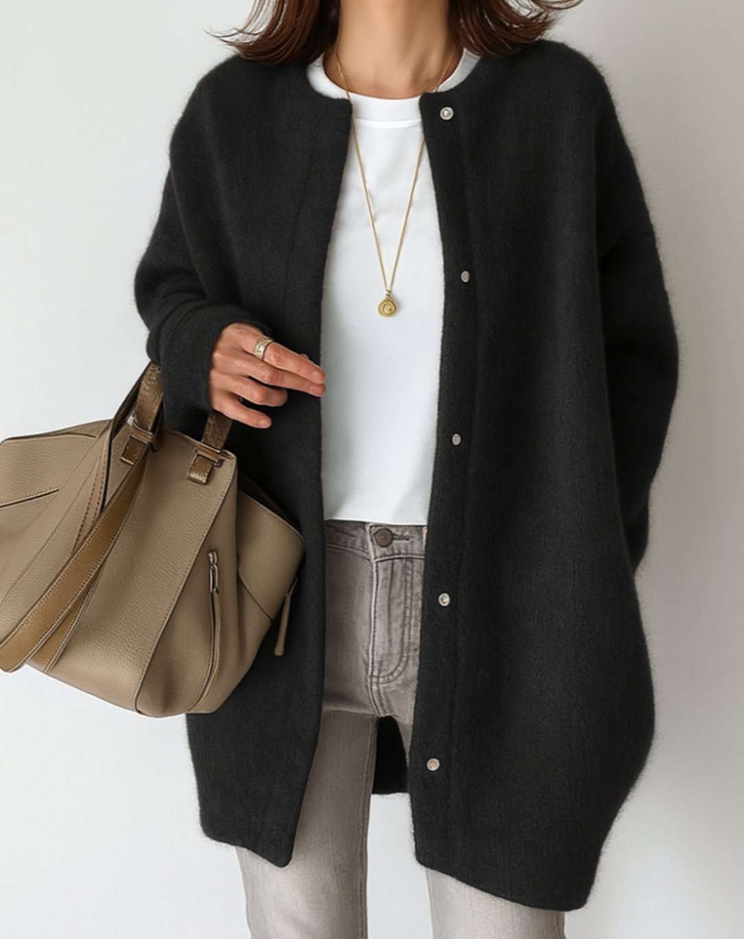 Relaxed-fit damesvest met knoopsluiting en ronde hals
