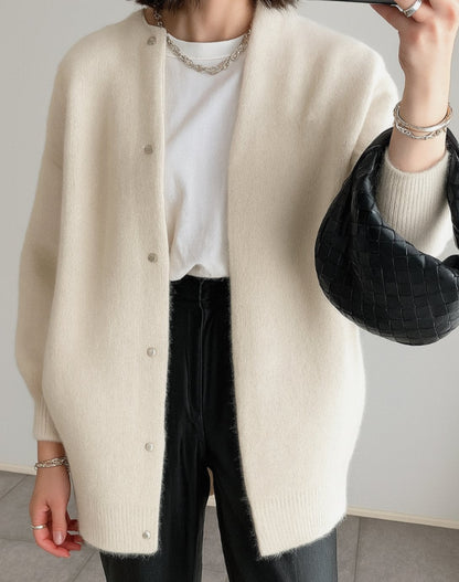 Relaxed-fit damesvest met knoopsluiting en ronde hals