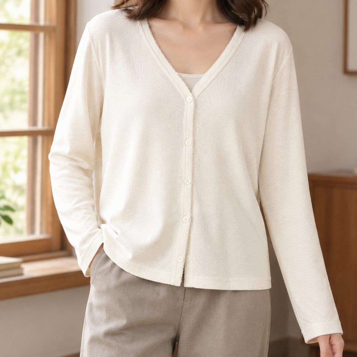 Relaxed-fit damesvest met V-hals en knoopsluiting