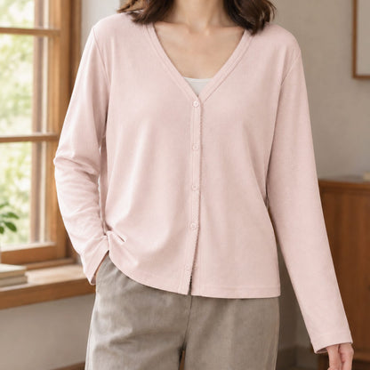 Relaxed-fit damesvest met V-hals en knoopsluiting