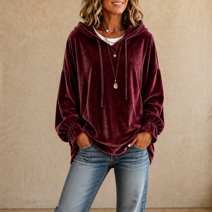 Relaxed fluwelen hoodie met ruchemanchetten