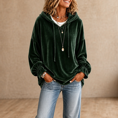 Relaxed fluwelen hoodie met ruchemanchetten