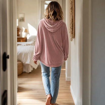 Relaxed fluwelen hoodie met ruchemanchetten