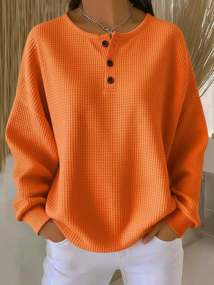 Relaxte wafelgebreide henley trui voor dames