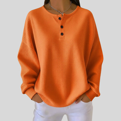 Relaxte wafelgebreide henley trui voor dames
