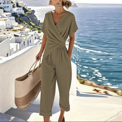 Image of Renate | Dames V-hals Wrap Tweedelige Set
