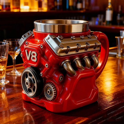 Retro Koffiemok V8-Motor, Roestvrijstalen Beker