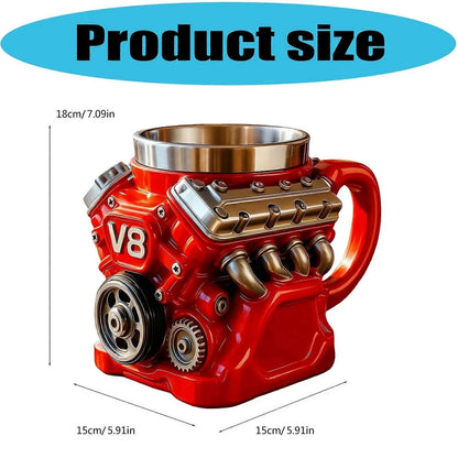 Retro Koffiemok V8-Motor, Roestvrijstalen Beker
