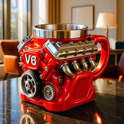 Retro Koffiemok V8-Motor, Roestvrijstalen Beker