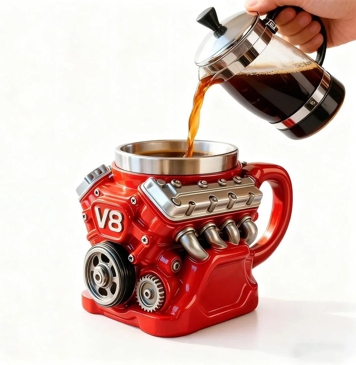 Retro Koffiemok V8-Motor, Roestvrijstalen Beker