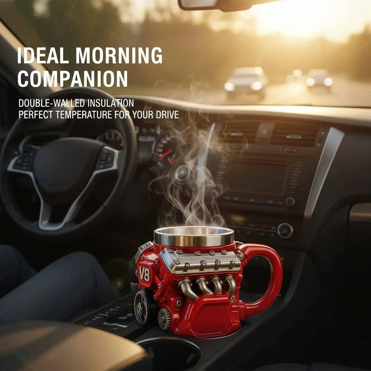 Retro Koffiemok V8-Motor, Roestvrijstalen Beker