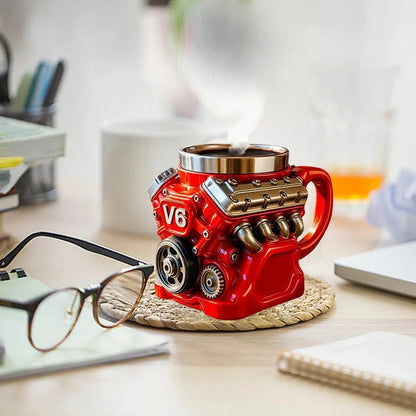 Retro Koffiemok V8-Motor, Roestvrijstalen Beker