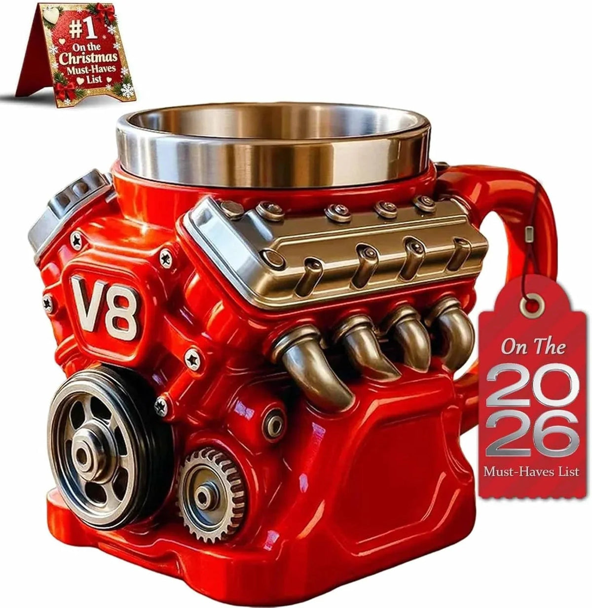 Retro Koffiemok V8-Motor, Roestvrijstalen Beker