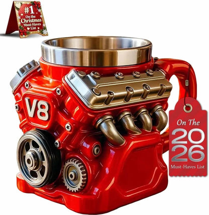 Retro Koffiemok V8-Motor, Roestvrijstalen Beker