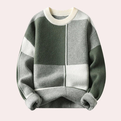 Robert | Heren Color Block Trui met Ronde Hals