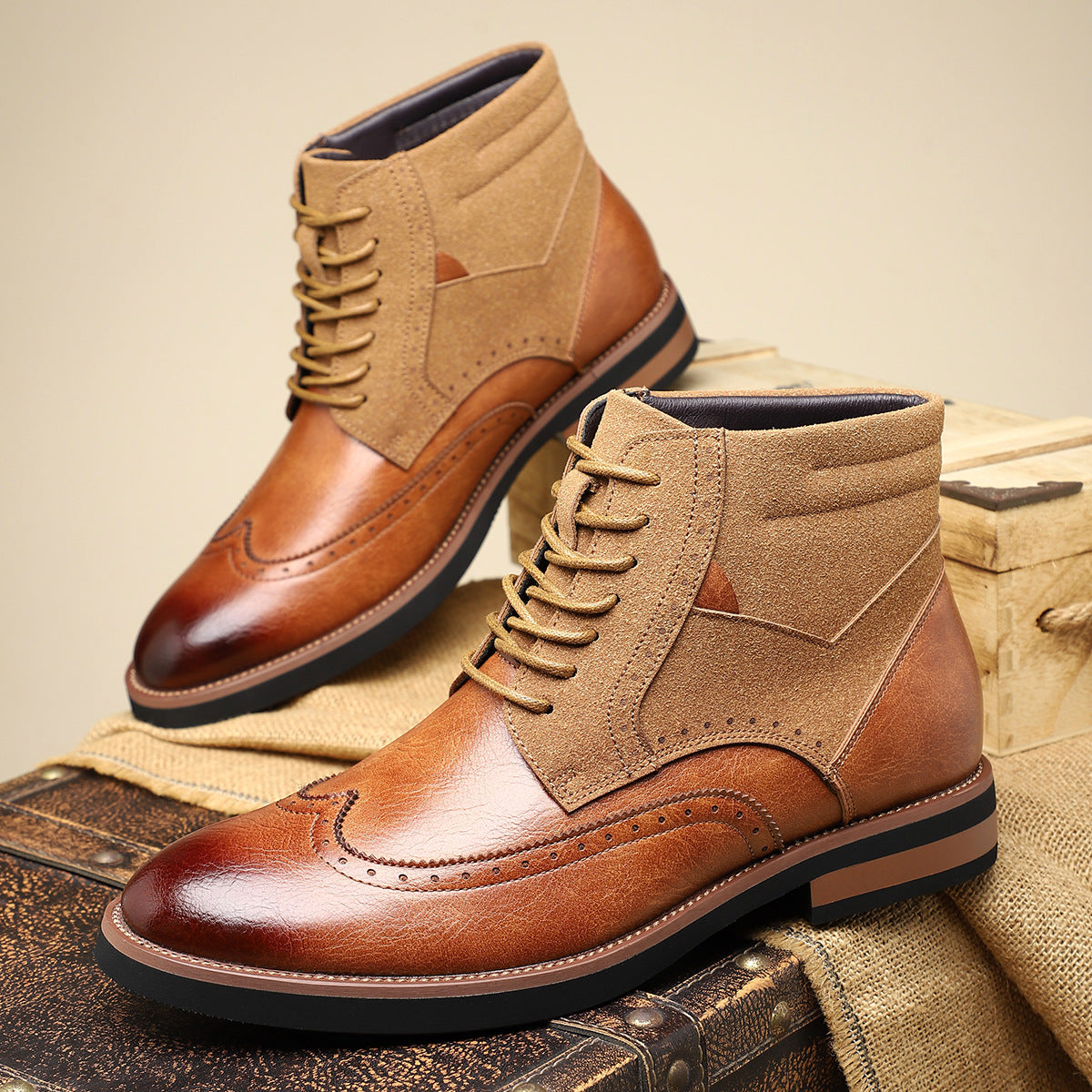 Image of Roger | Heren Veterschoenen Wingtip Enkellaarsjes