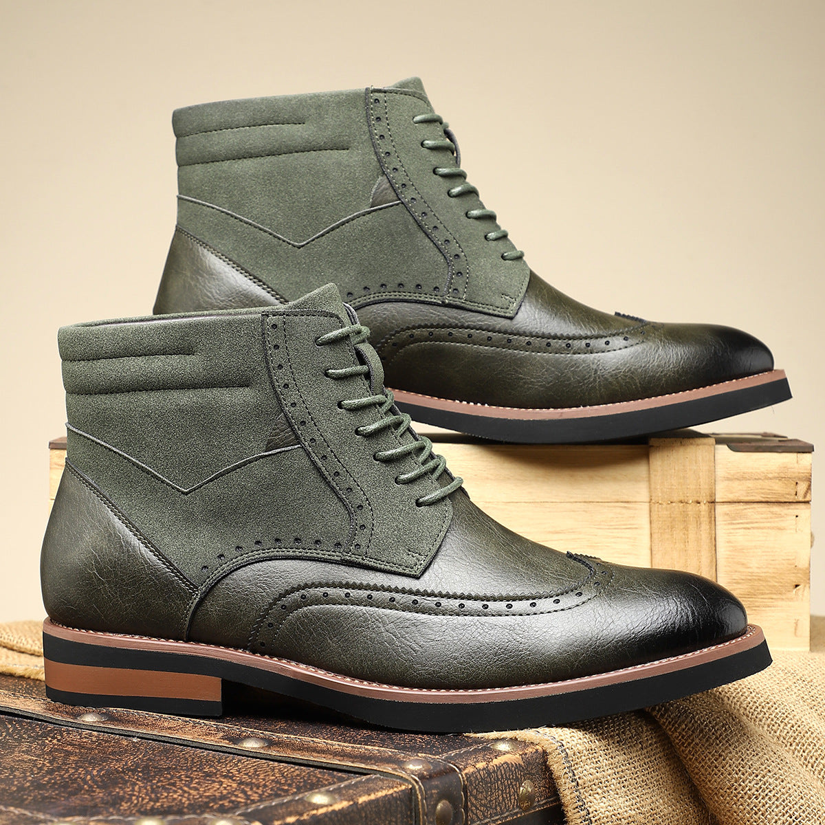 Image of Roger | Heren Veterschoenen Wingtip Enkellaarsjes