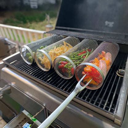 Rollende roestvrijstalen BBQ-grillmand