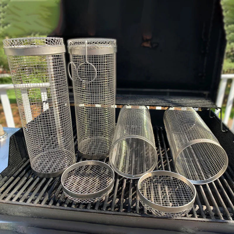 Rollende roestvrijstalen BBQ-grillmand