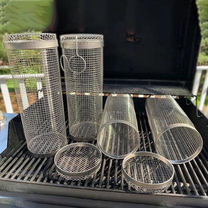 Rollende roestvrijstalen BBQ-grillmand