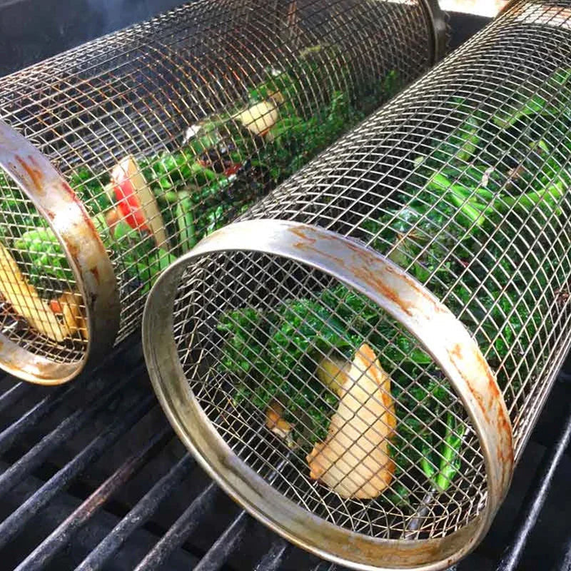 Rollende roestvrijstalen BBQ-grillmand