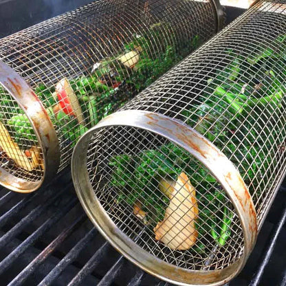 Rollende roestvrijstalen BBQ-grillmand