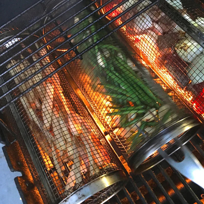 Rollende roestvrijstalen BBQ-grillmand