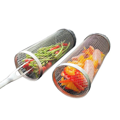 Rollende roestvrijstalen BBQ-grillmand