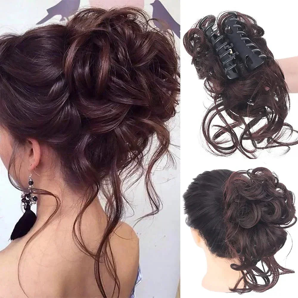 Rommelige knot op klem met volle krullen voor dames