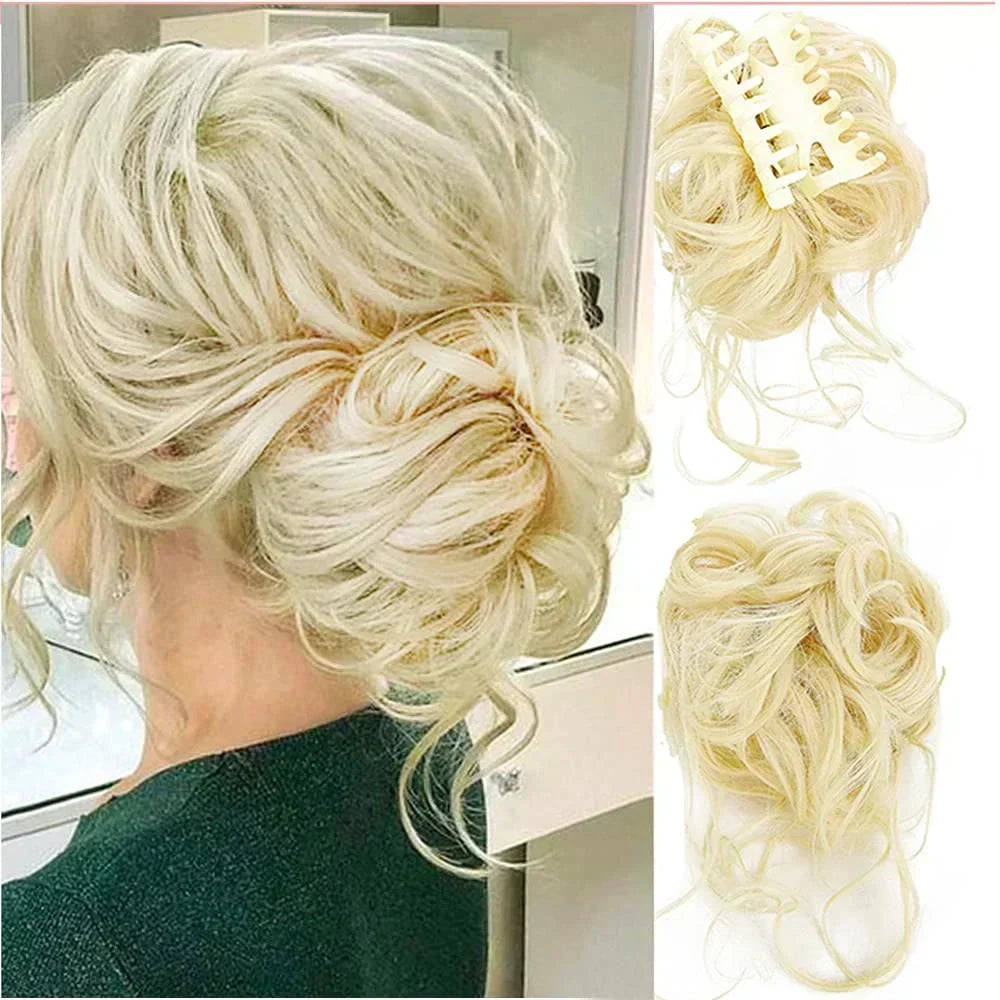 Rommelige knot op klem met volle krullen voor dames