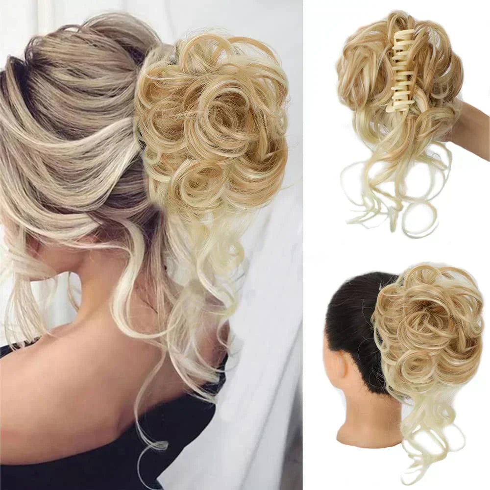 Rommelige knot op klem met volle krullen voor dames