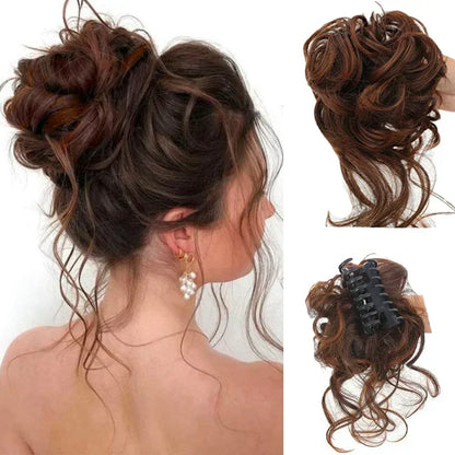 Rommelige knot op klem met volle krullen voor dames
