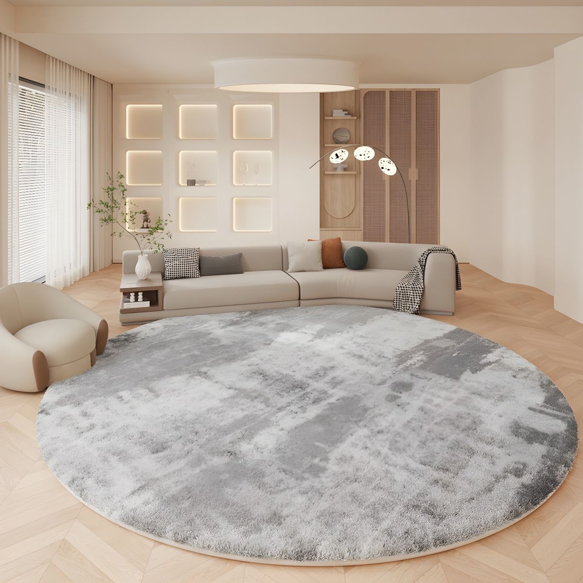 Rond vloerkleed met abstract grijs patroon