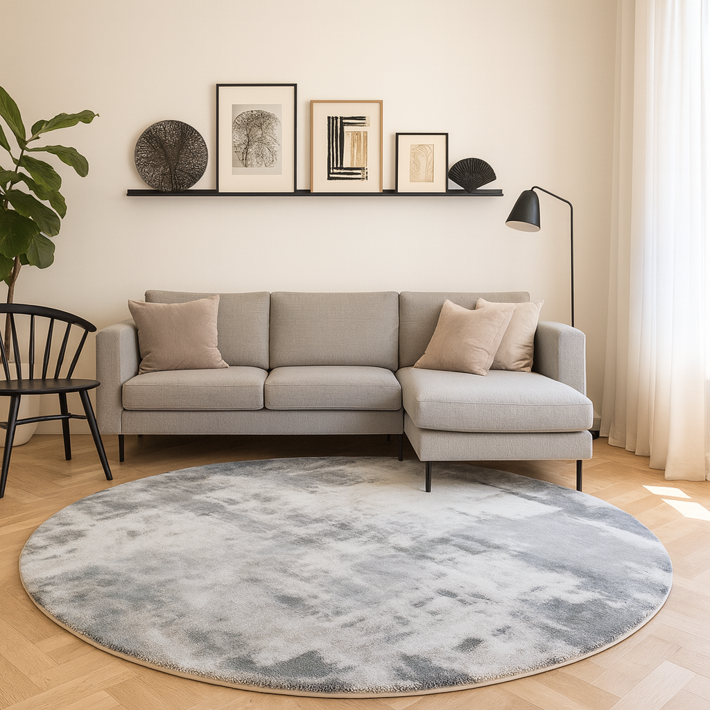 Rond vloerkleed met abstract grijs patroon