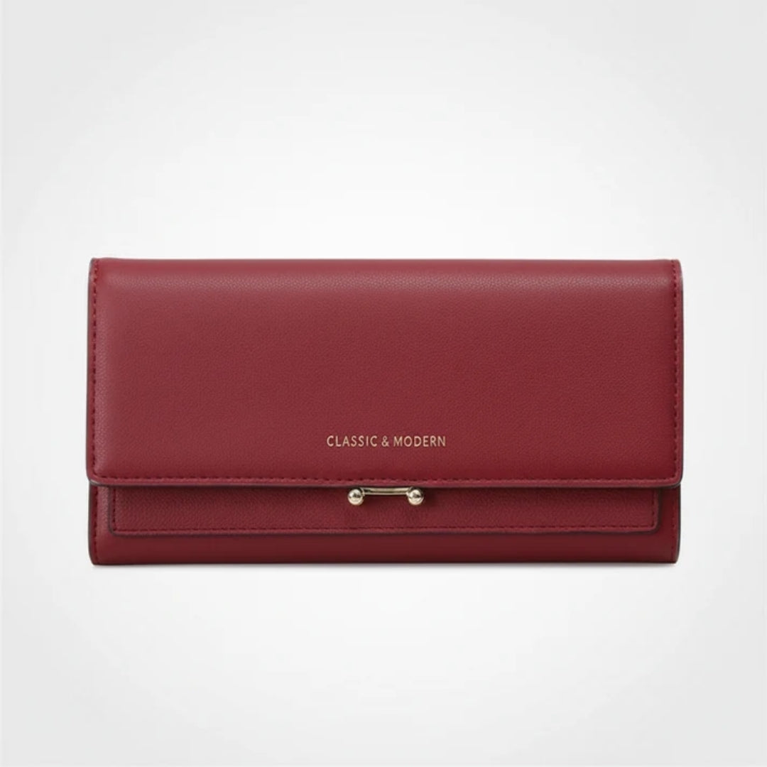 Ruime damesportemonnee met telefoonvak en elegante details