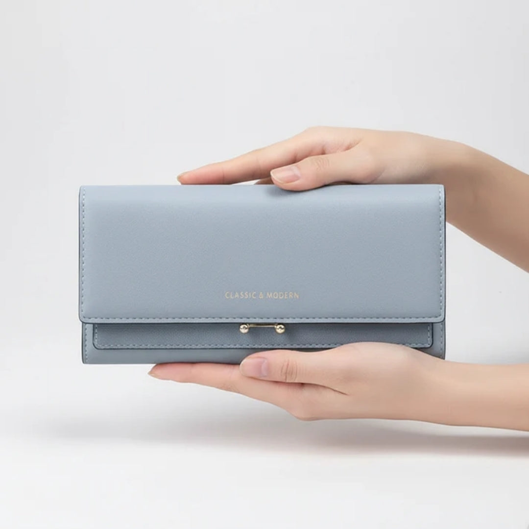 Ruime damesportemonnee met telefoonvak en elegante details
